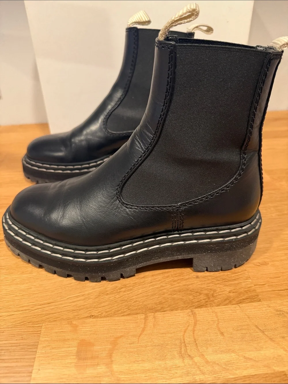 Proenza Schouler Black Leather Chelsea Lug Sole Platform Boots Italy EU 37